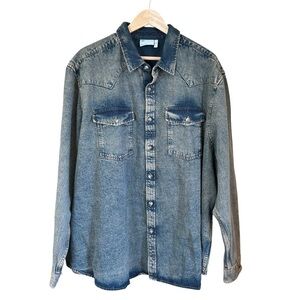 NWOT ASOS Men’s Western Acid Wash Blue Cotton Denim Shirt 4X